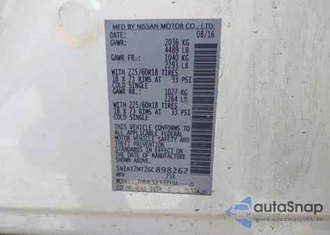 2016 Nissan Rogue Sl from USA, damaged, VIN 5N1AT2MT2GC898262